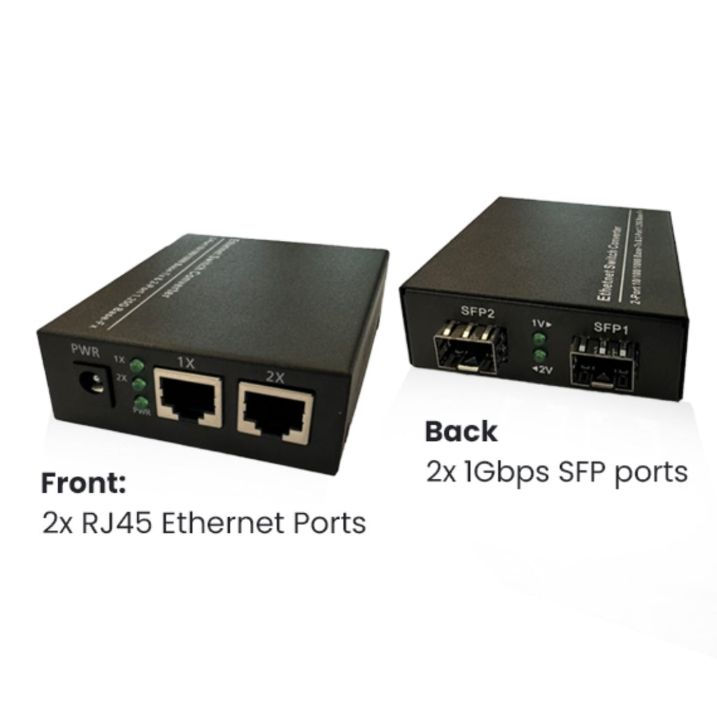 Switch – 2x 10/100/1000Base-T RJ45 to 2x 1000Base-X SFP