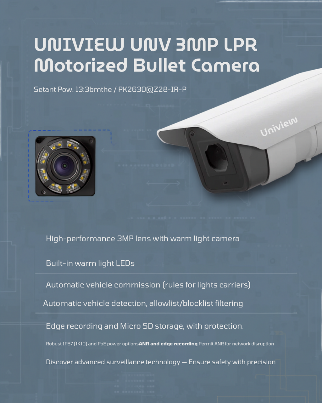 Uniview UNV 3MP LPR/ANPR Motorized Bullet IP Camera 2.8-12mm | PKC2630@Z28-IR-P
