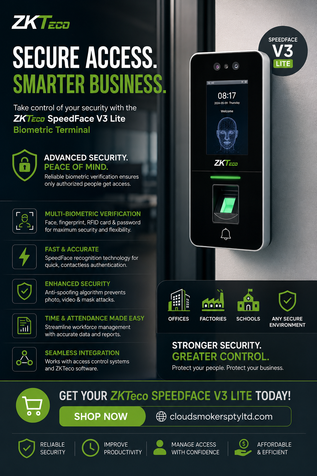 ZKTeco SpeedFace Biometric Terminal |  V3 Lite